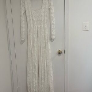 Blushfashion Square Neckline Maxi Wedding Boho Dress Sz M/L